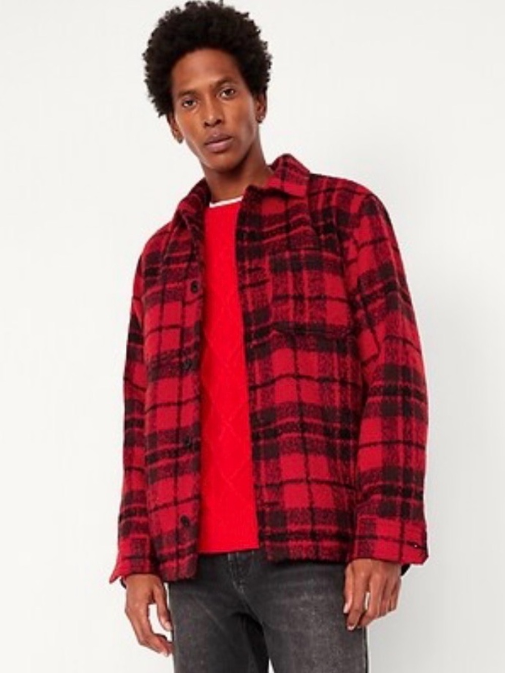 Old Navy Red Buffalo Plaid Cozy-Lined Sherpa Shacket Shirt Jacket Men's XL Tall